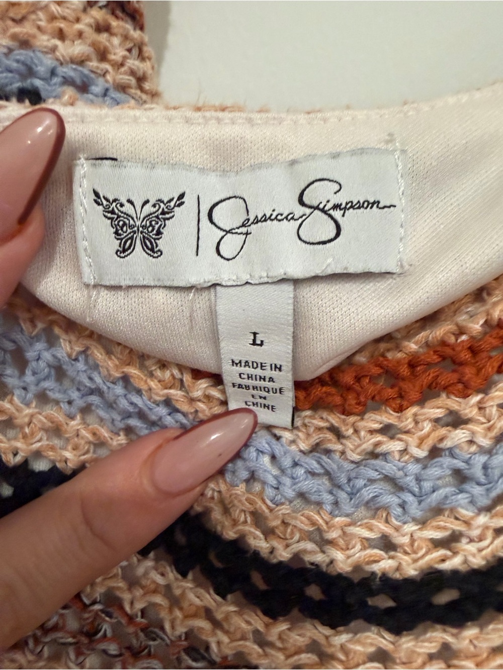 Jessica Simpson Crochet Striped Tank Top Boho Size Large - Picture 5 of 6